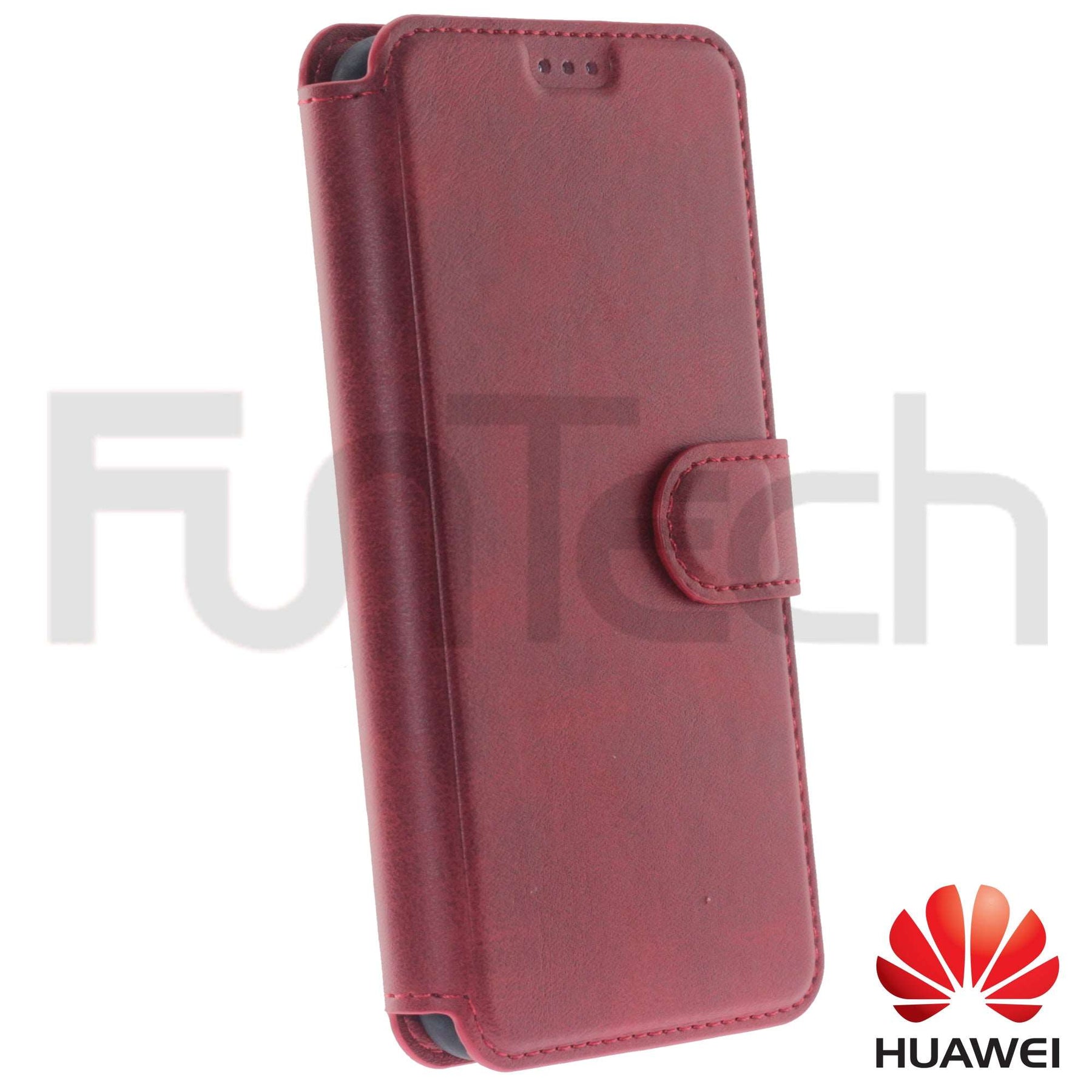 Huawei, P Smart 2020, Leather Wallet Case, Color Red.
