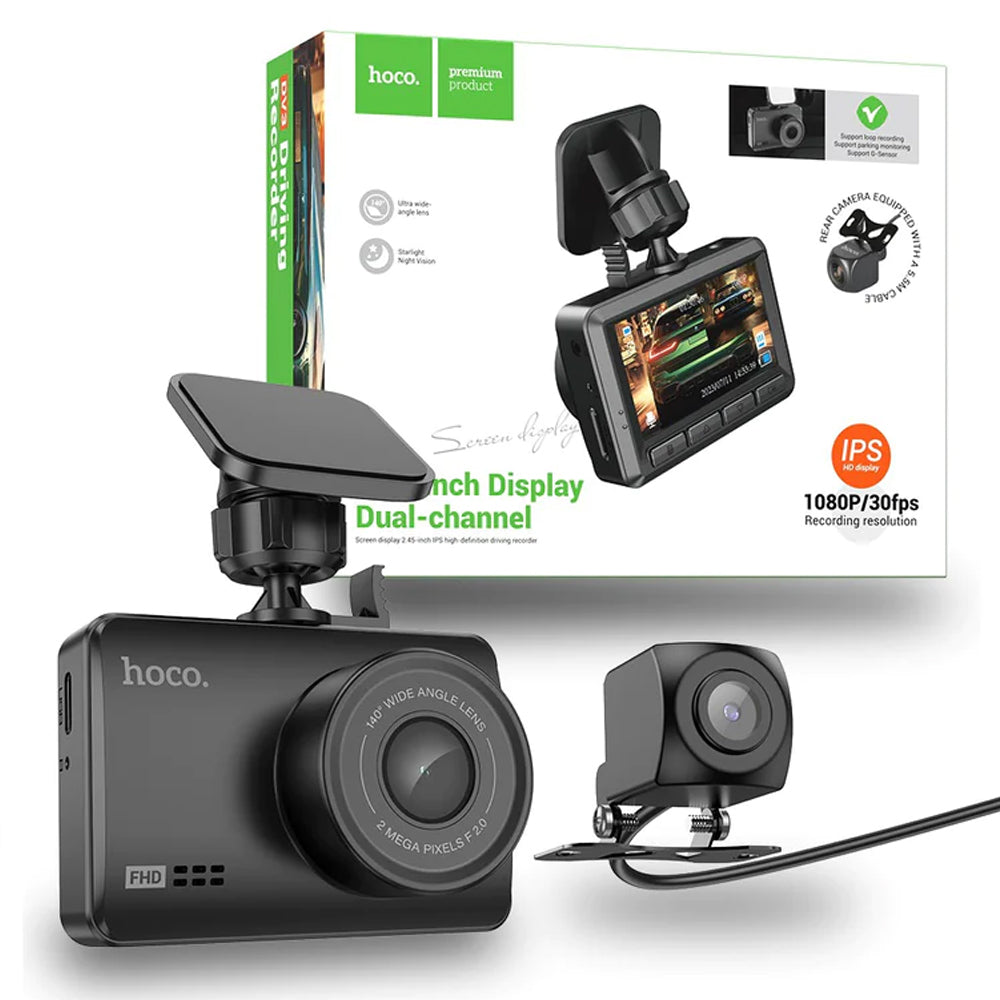 Hoco Car Driving Recorder 1080p Dashcam with Display + Rear View Camer