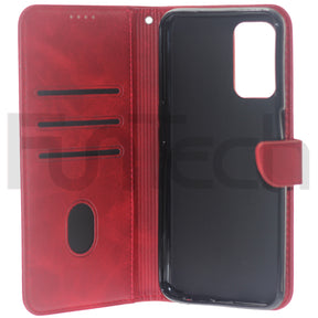 Oppo Find X3 Light 5G, Leather Wallet Case, Color Red.