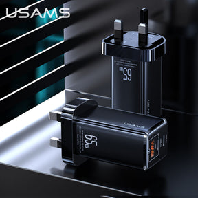 USAMS US-CC110 65W GaN Mini Fast Charger 2 Type-C +1 USB Output