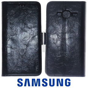 Samsung J3 2016, Leather Wallet Case, Color Black.