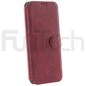 TCL, R20, Leather Wallet Case, Color Red.