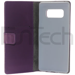 Samsung Note 8, Leather Wallet Case, Color Purple.