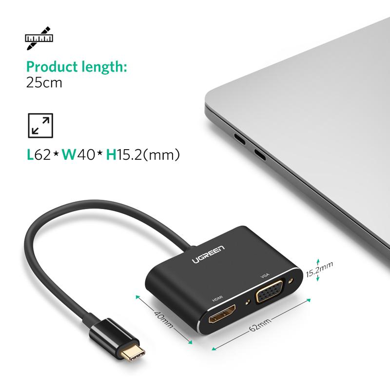 UGREEN USB-C to HDMI + VGA Adapter with PD (Silver)