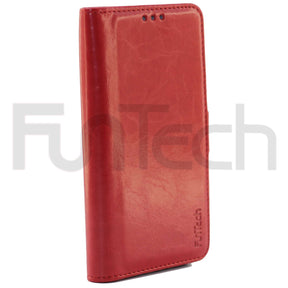 Huawei P30, Leather Wallet Case, Color Red,