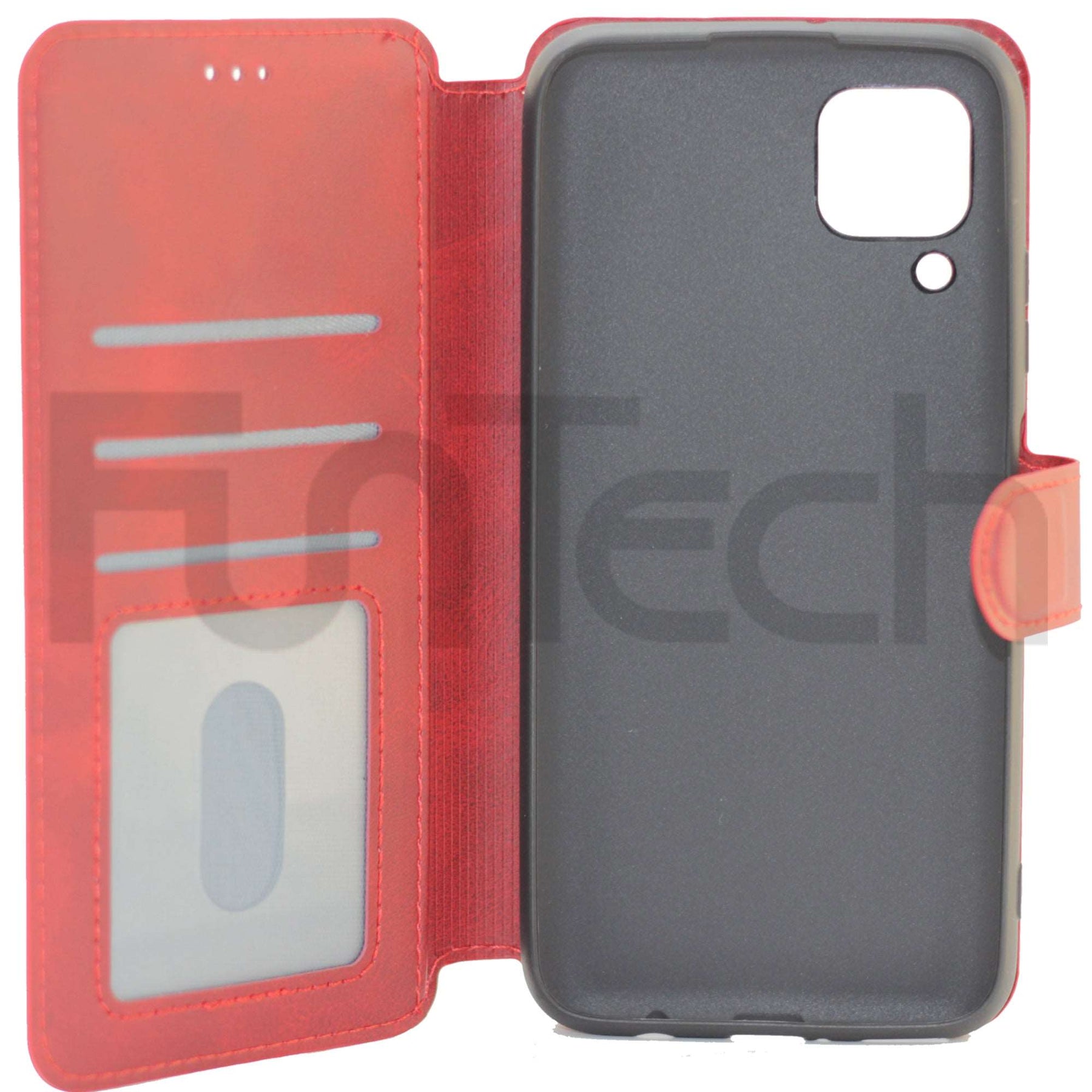 Huawei P40 Lite, Leather Wallet Case, Color Red,
