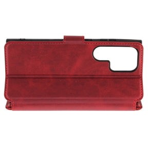 Samsung S23 Ultra, Leather Wallet Case, Color Red