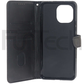 Xiaomi Mi11, Leather Wallet Case, Color Black.