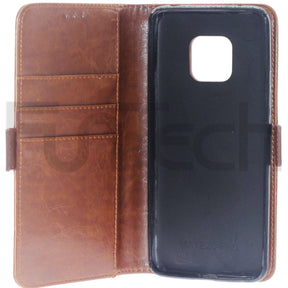 Huawei Mate 20 Pro, Leather Wallet Case, Color Brown,
