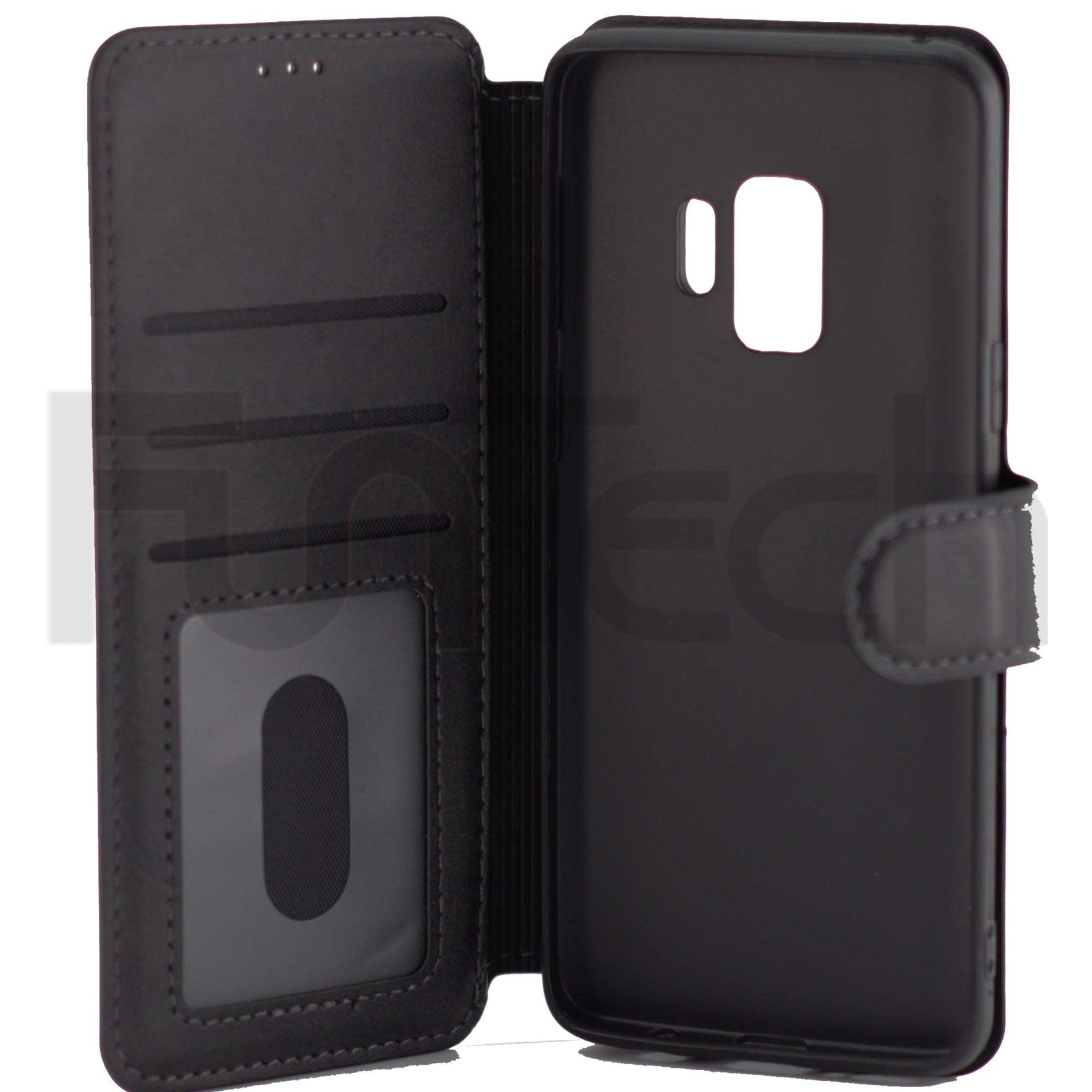 Samsung S9, Leather Wallet Case, Color Black.