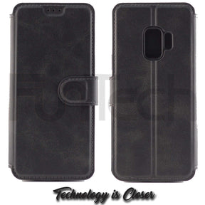 Samsung S9, Leather Wallet Case, Color Black.