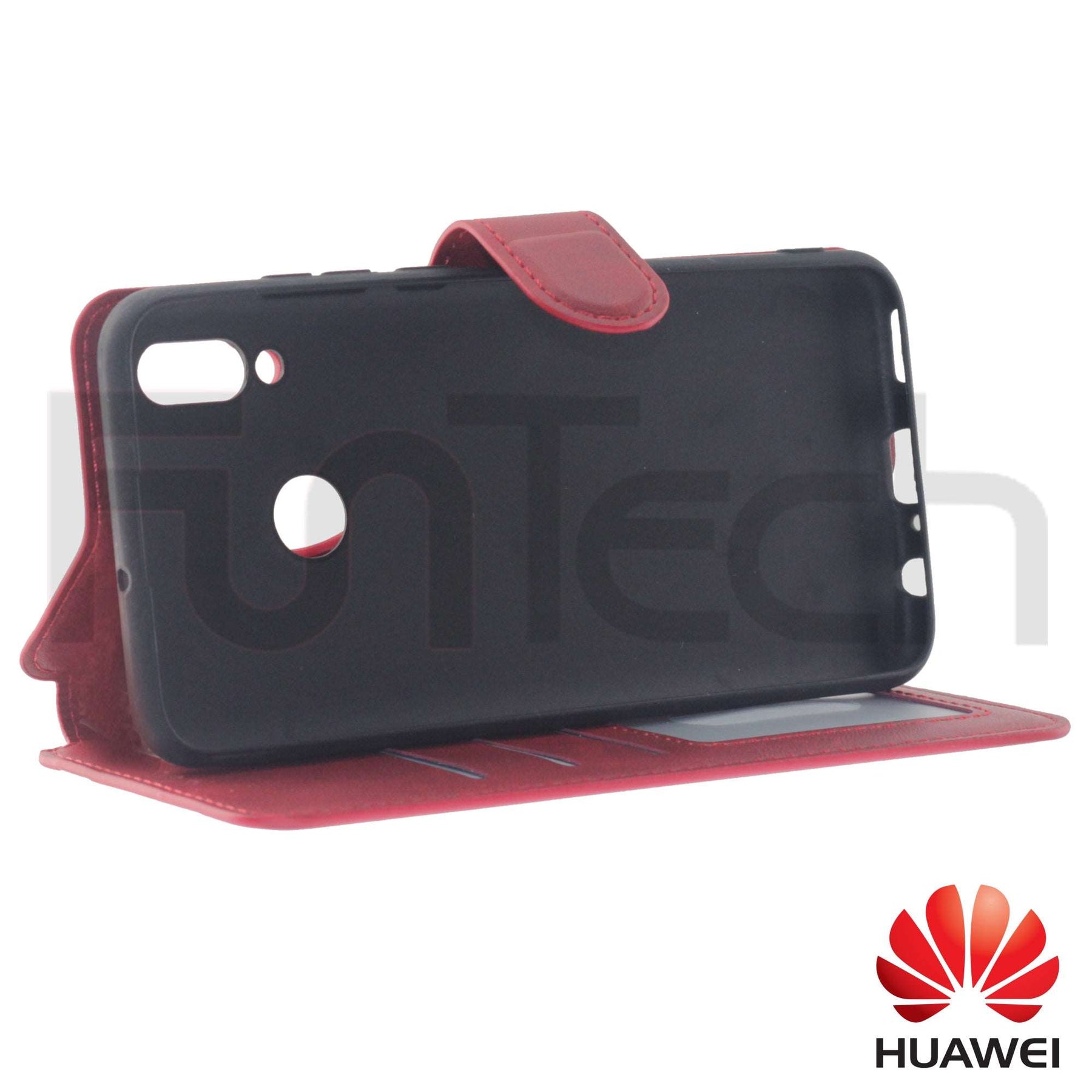 Huawei, P Smart 2019, Leather Wallet Case, Color Red.