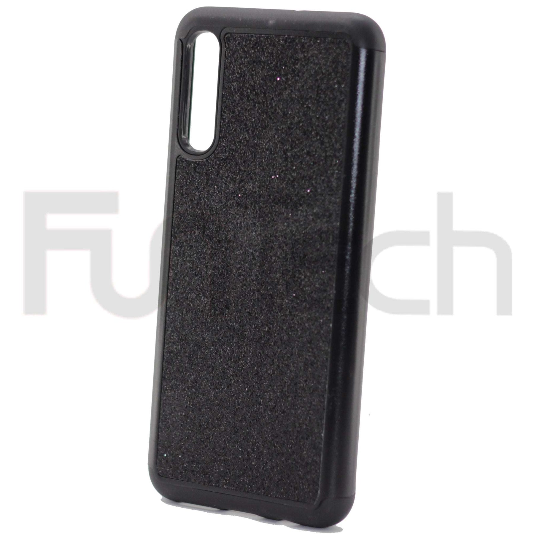 Samsung A50, Shockproof black glitter, phone case.