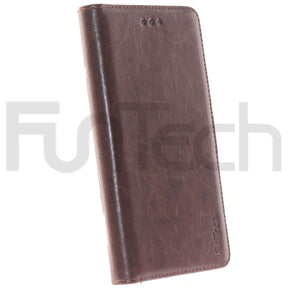 Samsung J8 2018, Leather Wallet Case, Color Brown.