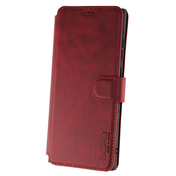 Samsung S23 Ultra, Leather Wallet Case, Color Red