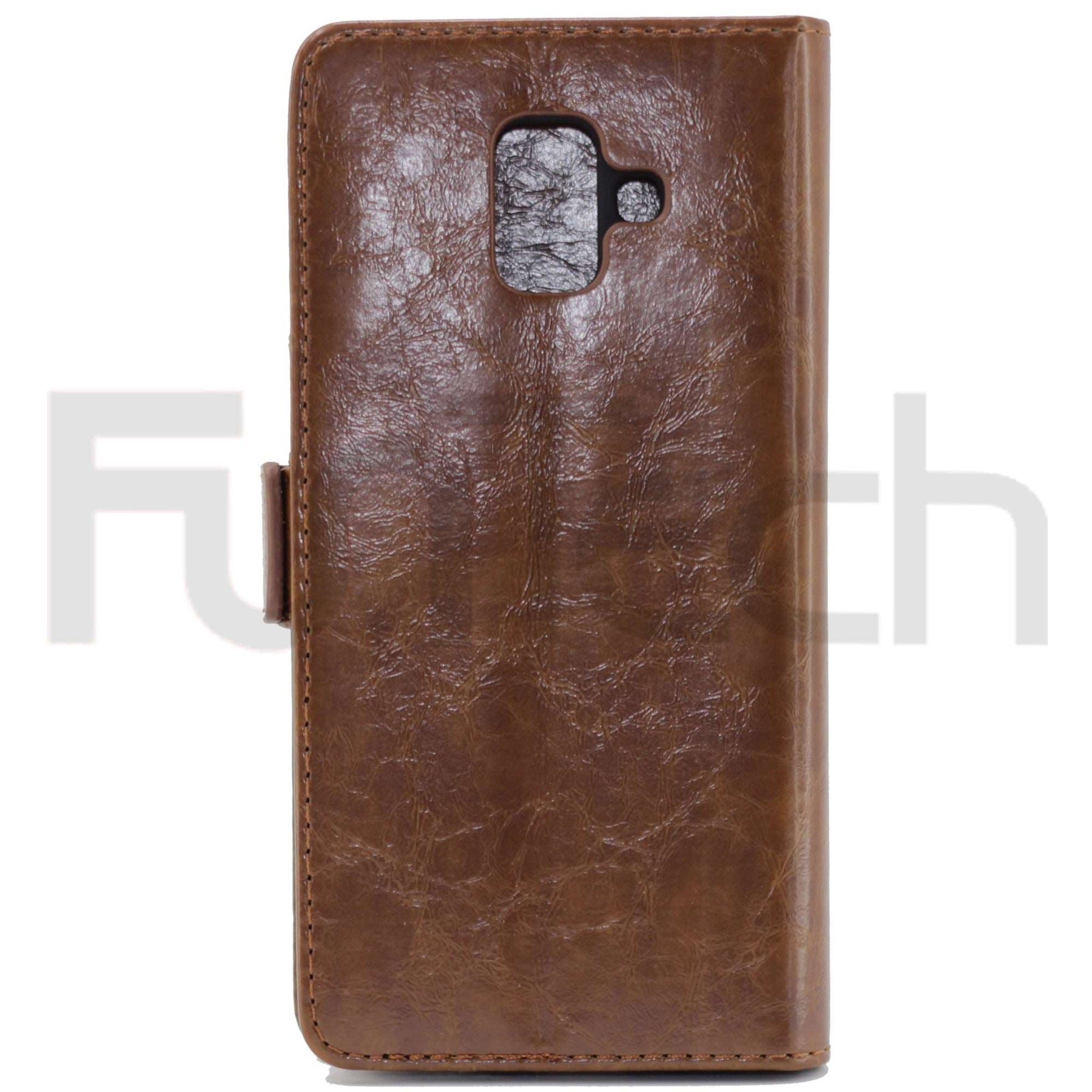 Samsung A6 2018, Leather Wallet Case, Color Brown.