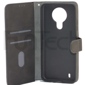Nokia 1.4, Leather Wallet Case, Color Black,