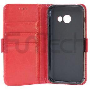 Samsung A3 2017, Leather Wallet Case, Color Red.