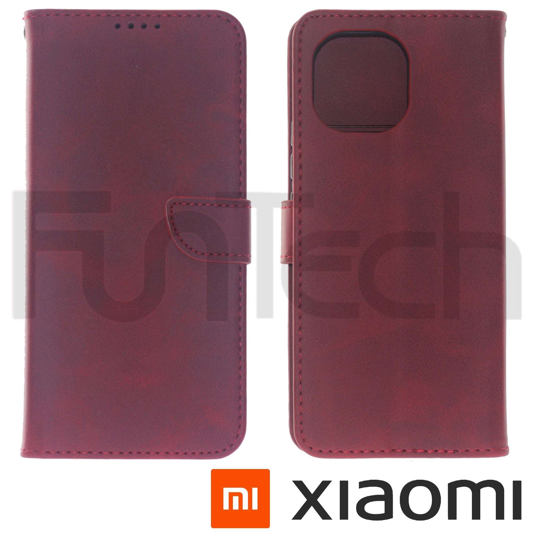 Xiaomi Mi11, Leather Wallet Case, Color Red.
