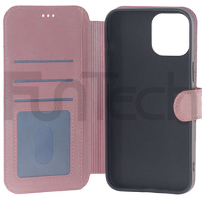 Apple iPhone 12 Pro Max, Leather Wallet Case, Color Pink.