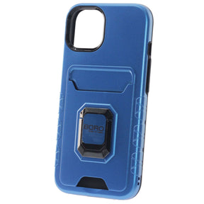 Apple iPhone 13, (BORO) Magnetic Ring Armor Case with Card Holder, Color Blue