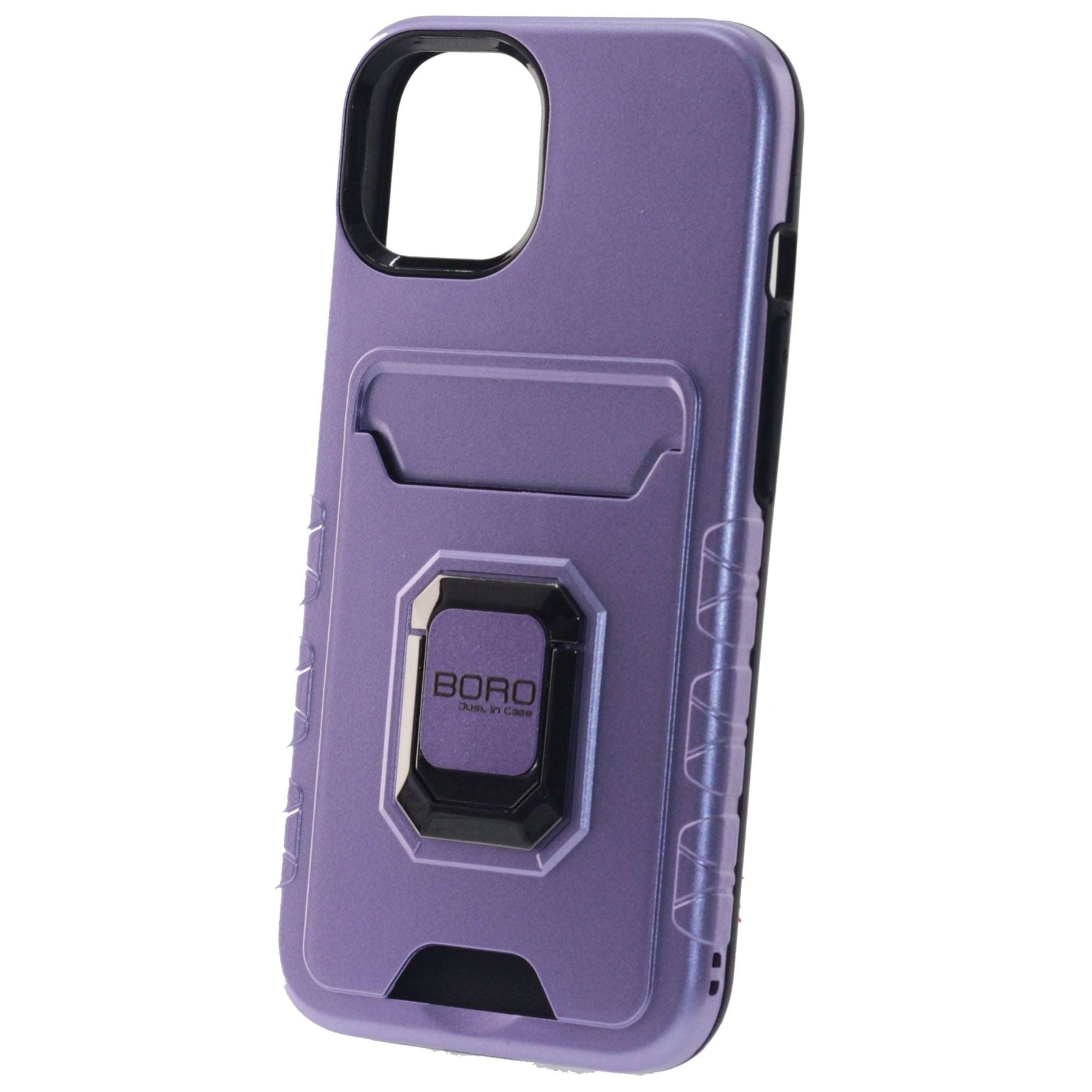 Apple iPhone 12 Pro Max, (BORO) Magnetic Ring Armor Case with Card Holder, Color Purple