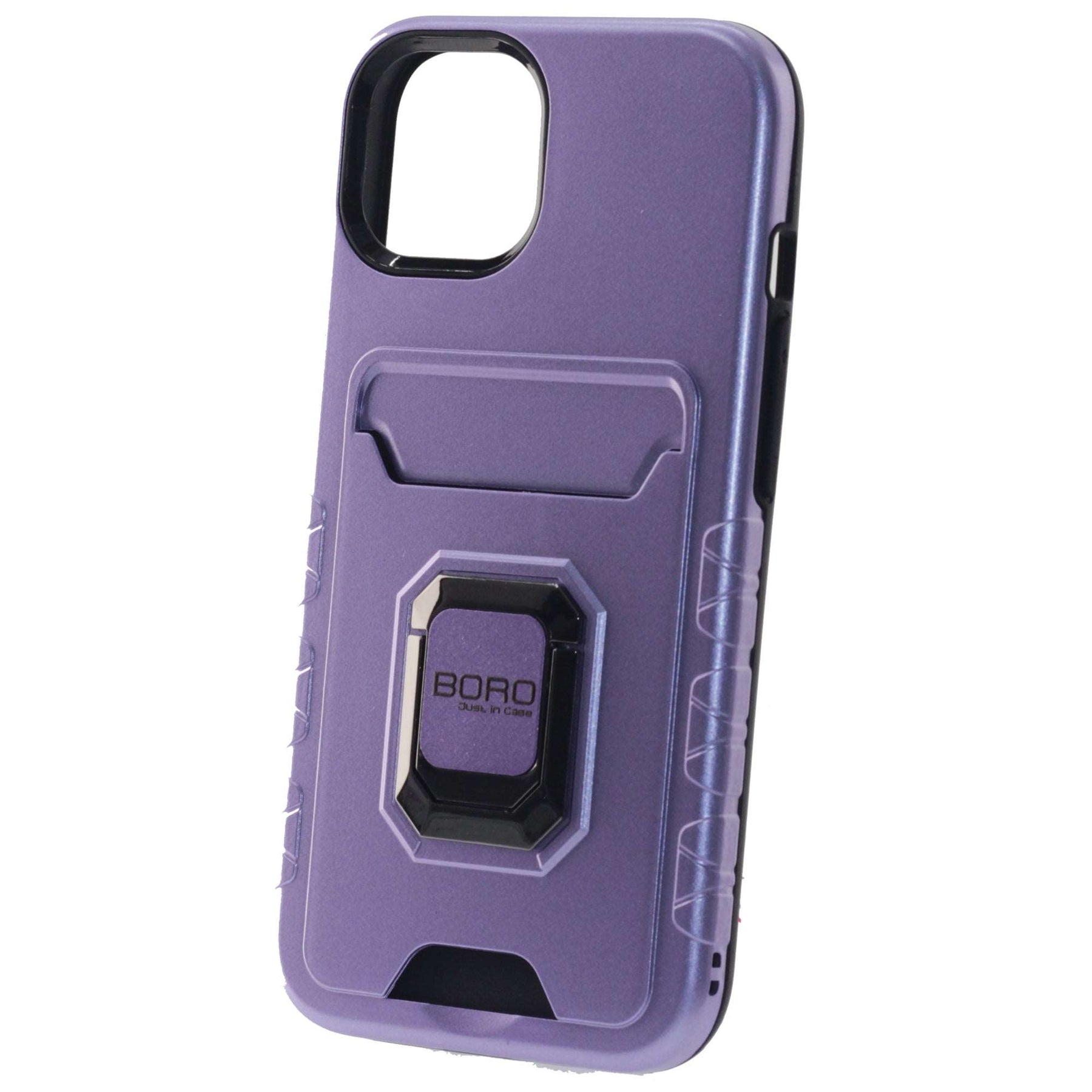 Apple iPhone 13, (BORO) Magnetic Ring Armor Case with Card Holder, Color Purple