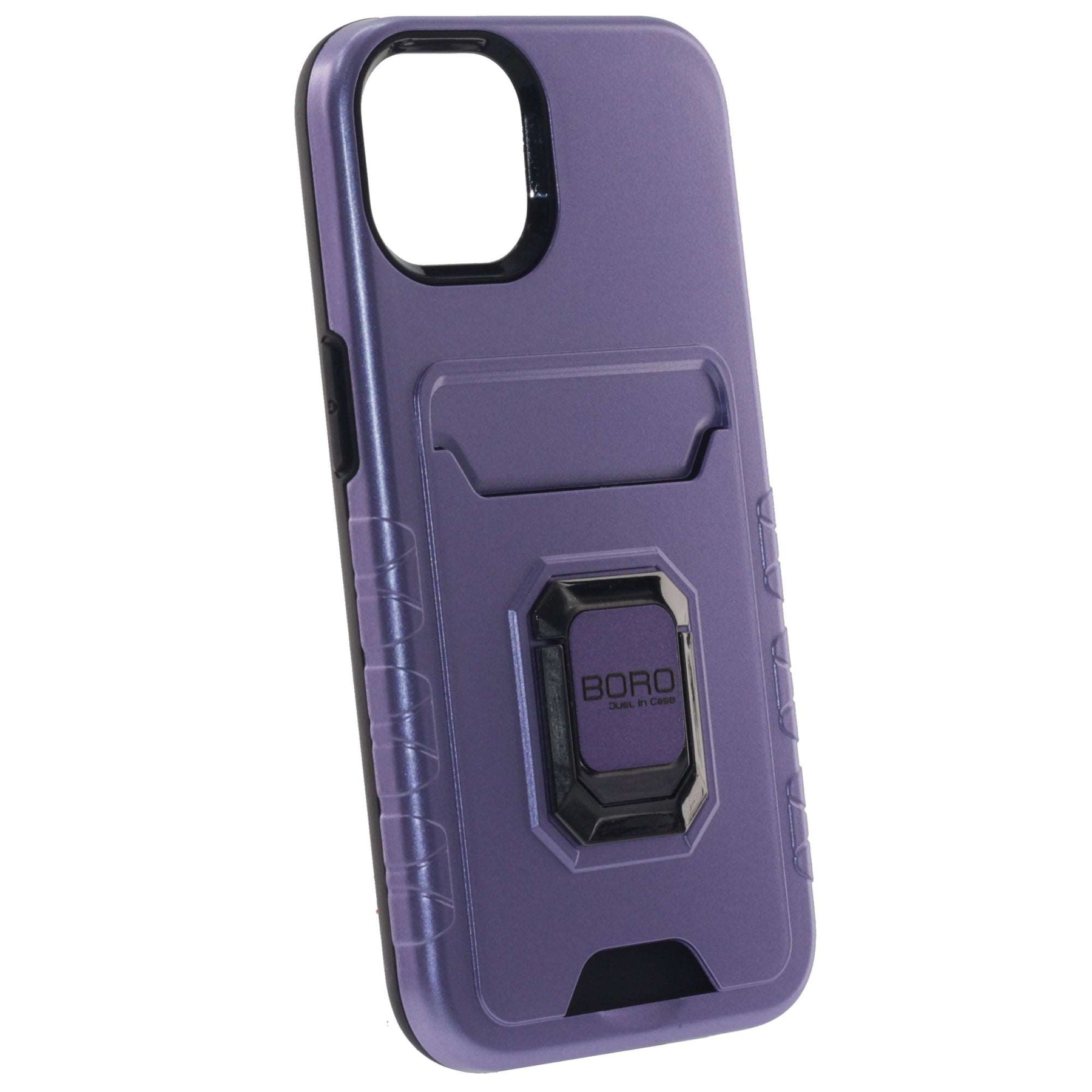 Apple iPhone 13 Pro, (BORO) Magnetic Ring Armor Case with Card Holder, Color Purple