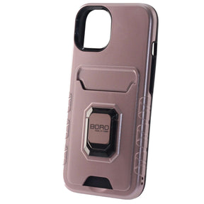 Apple iPhone 13, (BORO) Magnetic Ring Armor Case with Card Holder, Color Rose Gold