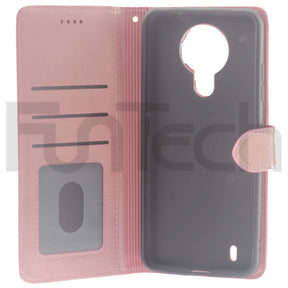 Nokia 1.4, Leather Wallet Case, Color Pink,