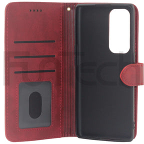 Oppo Find X3 Neo, Leather Wallet Case, Color Red.