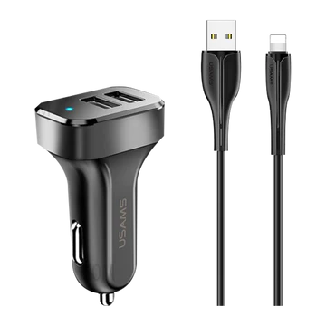 Adapter: -Dual-port output, supporting two devices charging at the same time -Intelligent current adaptation, fast charging no heat -Fireproof ABS shell, shock-proof and fall-proof -12V-24V voltage input, suitable for most car -Small size and portable -LED indicator Blue -Single USB output 5V=2.1A -Dual USB output 5V=2.1A Cable: -Fast and safe to charge -Support charging and data transmission -Extended SR, durable in use -PVC cable, convenient to use -Material PVC -Output 2A -Length 1m