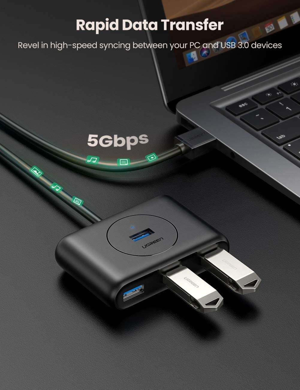UGREEN USB 3.0 4 Ports Hub Black 50CM