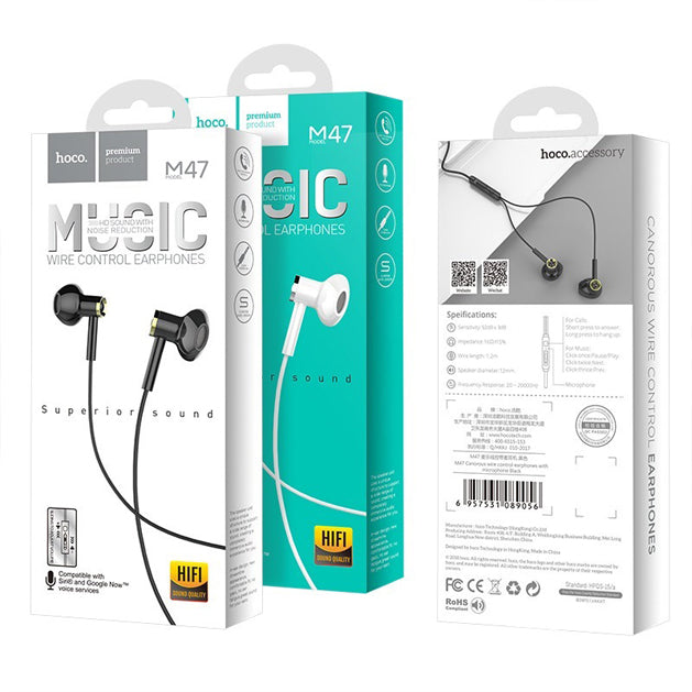 Wired earphones 3.5mm “M47 Canorous” with mic (White)