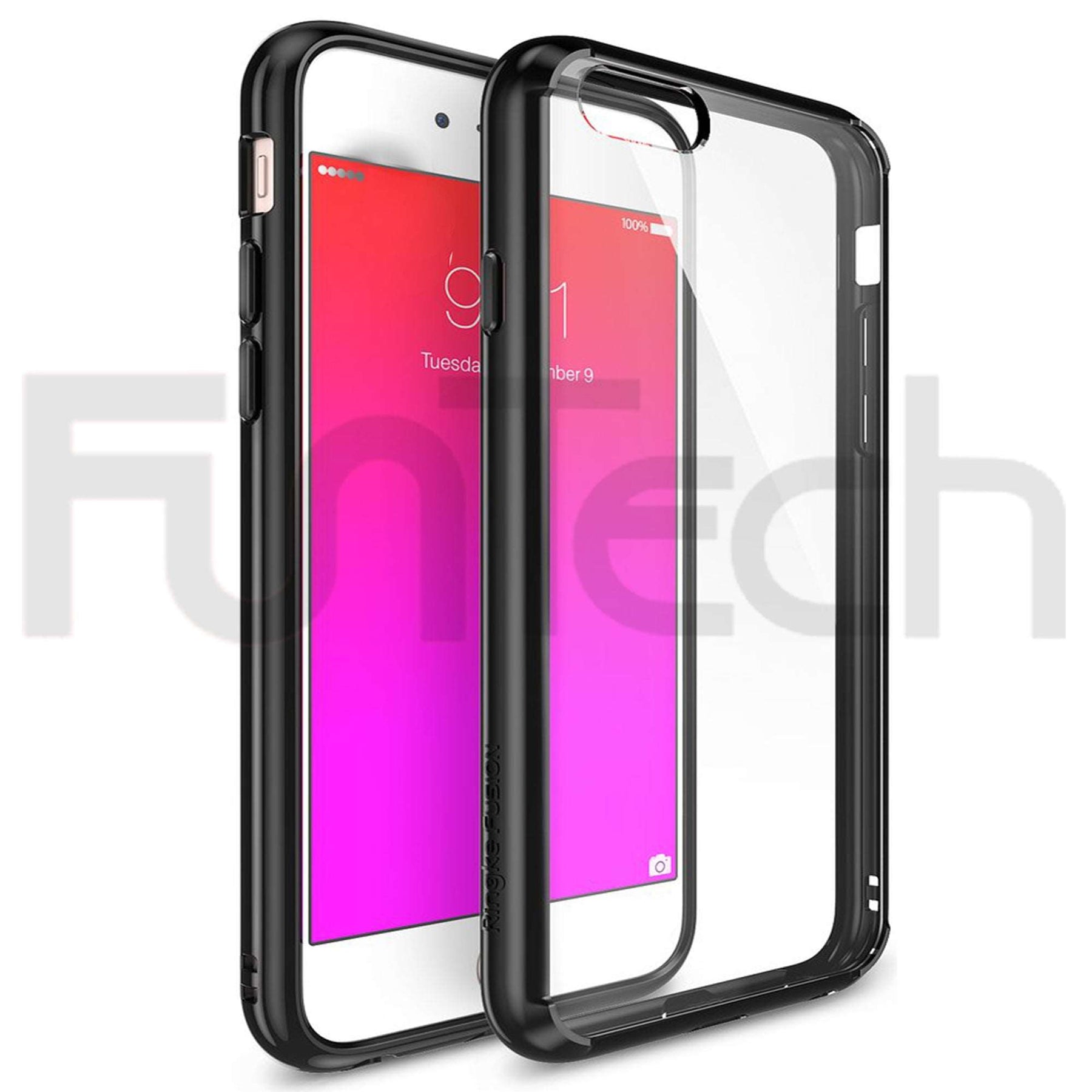 Apple iPhone 6 Plus / 6s Plus, Clear Soft TPU Back Cover Case With Rubber Black Frame.