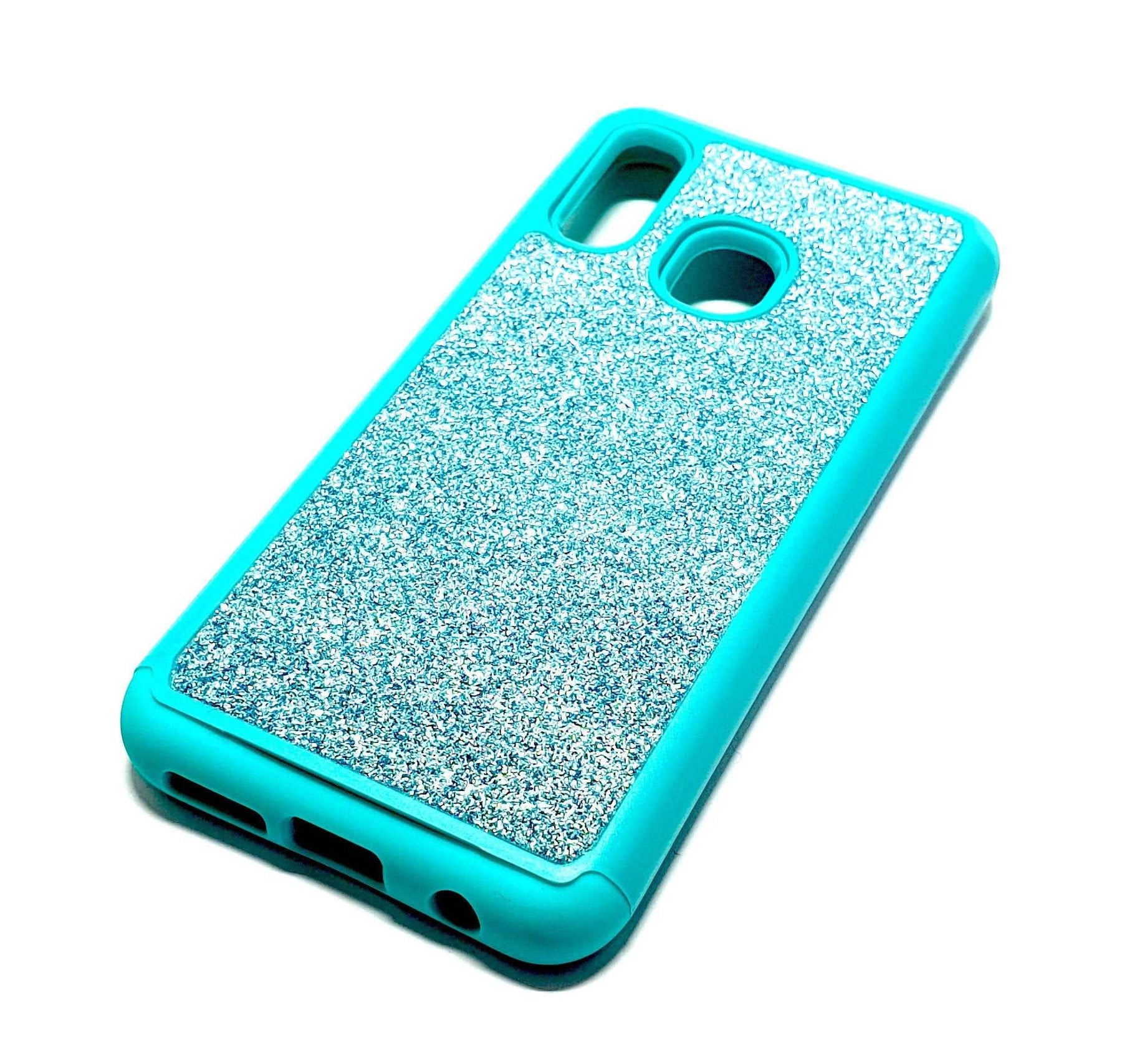 Samsung A20e Shockproof light blue glitter phone case