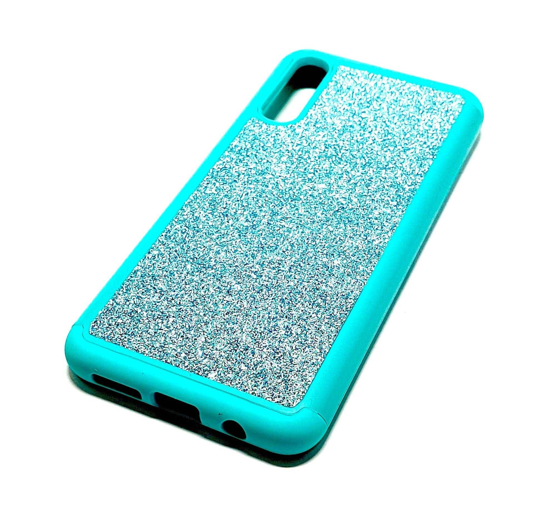 Samsung A50 Shockproof light blue glitter phone case