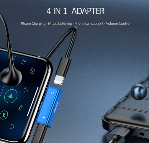 USAMS 2 in 1 Headphone Music and Charge Adapter for iPhone
