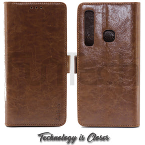 Samsung A9 2018, Leather Wallet Case, Color Brown.