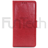 Samsung A6 2018, Leather Wallet Case, Color Red.