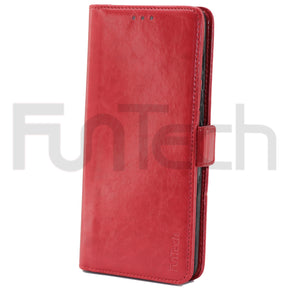Samsung A9 2018, Leather Wallet Case, Color Red.