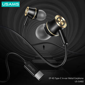 USAMS Type-C Wired Earphones with Volume Tab with Metal Tips
