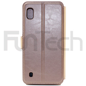 Samsung A10, 5G Leather Wallet Case, Color Golden / Pink.