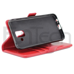 Samsung A6 2018, Leather Wallet Case, Color Red.