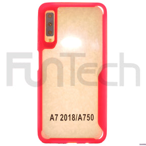 Samsung A7 2018, Shockproof Red Frame Transparent  Back, Phone Case,