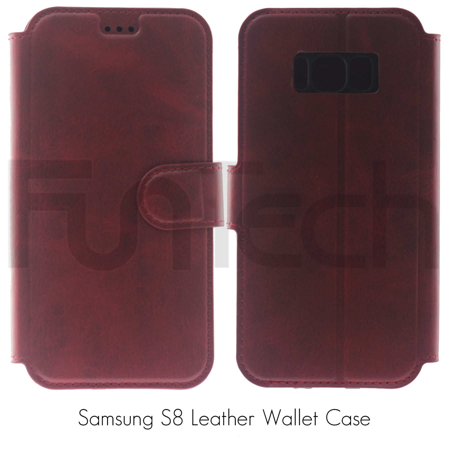 Samsung S8, Leather Wallet Case, Color Red,