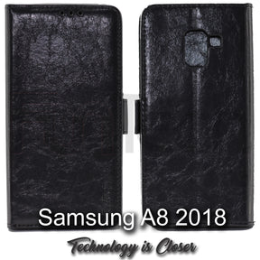 Samsung A8 2018, Leather Wallet Case, Color Black,
