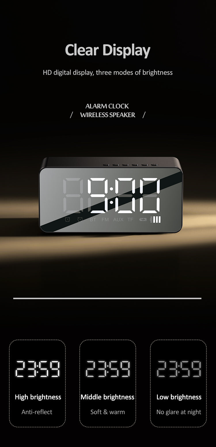 USAMS Mini Multi-Functional Alarm Clock Loud Audio Wireless Bluetooth Speaker USAMS