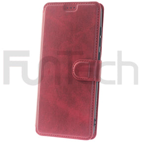 Xiaomi Redmi Note 9 Pro, Leather Wallet Case, Color Red.