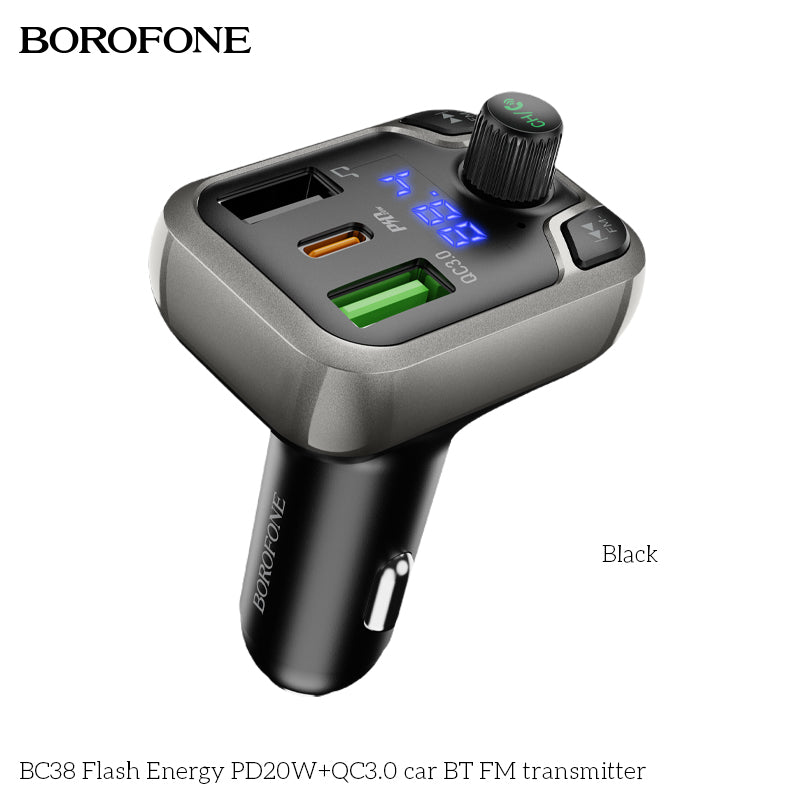 BOROFONE BC38 Flash Energy PD20W+QC3.0 BT FM Transmitter Car Charger
